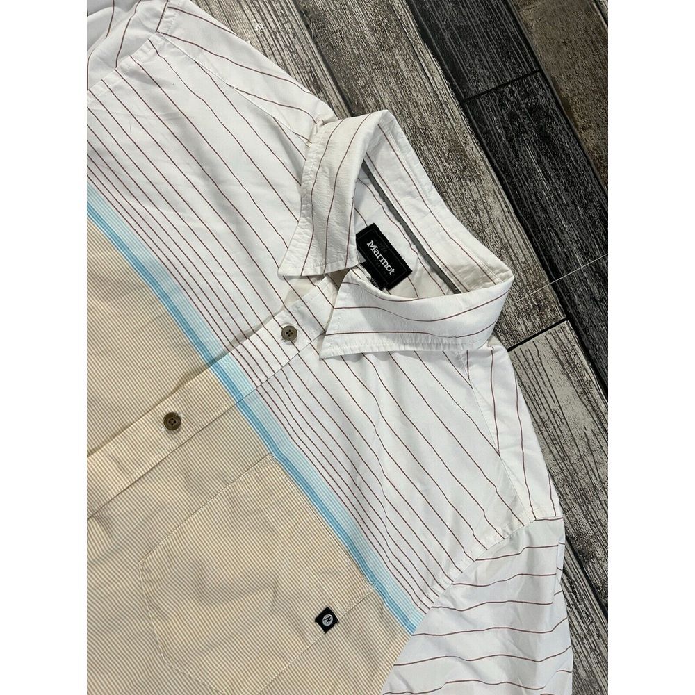 Marmot Short Sleeve Button‎ Up Casual Shirt Plaid Pocket Hiking Men Size L